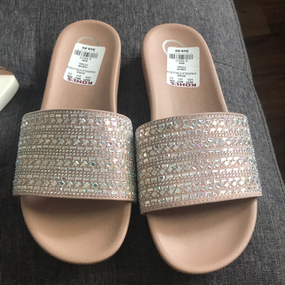 Holographic sparkly pink slides